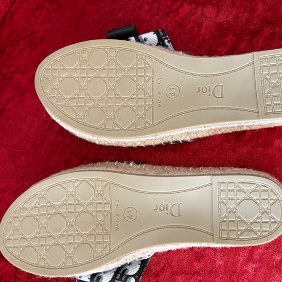 RARE DIOR Black and White Monogram Espadrille Sandals With gold CD Logo Size 41 - Picture 2 of 4